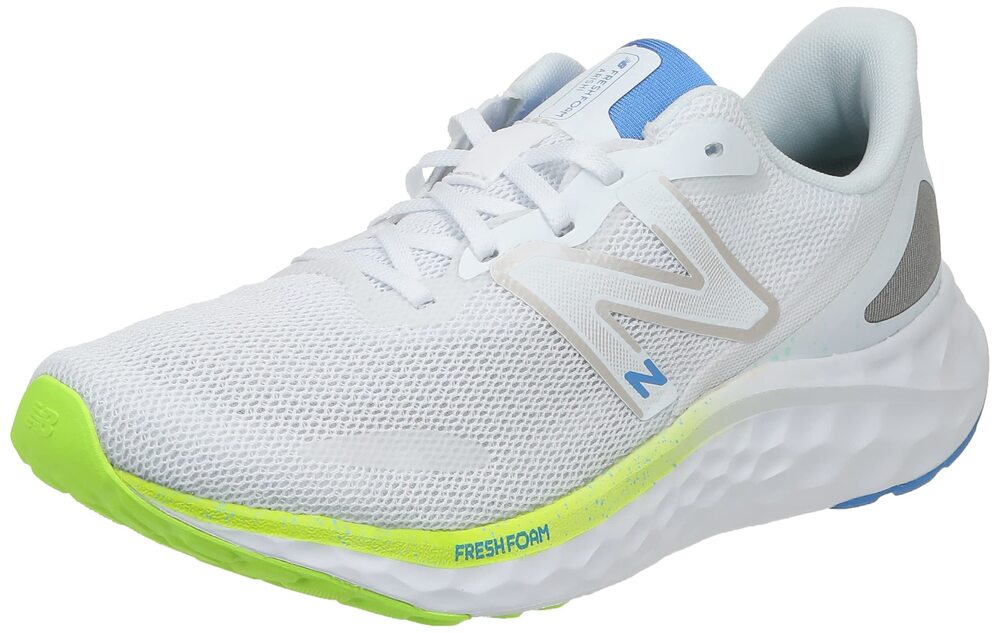 NEW BALANCE WOMEN'S FRESH FOAM ARISHI V4 RUNNING SHOE, WHITE/PIXEL GREEN/BRIGHT